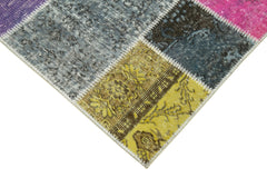 Kırk Yama Mavi Patchwork Pamuk Yün El Dokuma Halısı 91x300 Agacan
