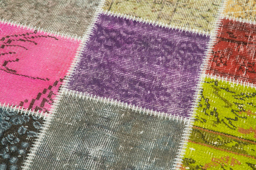 Kırk Yama Mavi Patchwork Pamuk Yün El Dokuma Halısı 91x300 Agacan