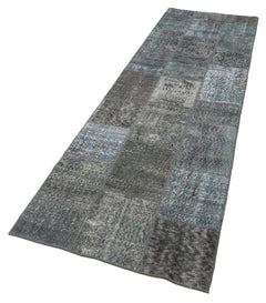 Kırk Yama Gri Patchwork Pamuk Yün El Dokuma Halısı 85x306 Agacan