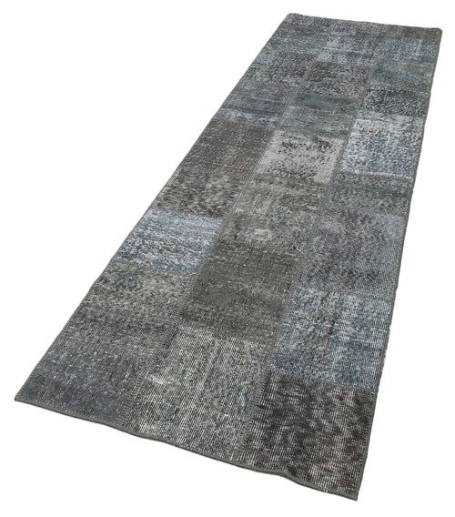 Kırk Yama Gri Patchwork Pamuk Yün El Dokuma Halısı 85x306 Agacan