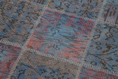 Kırk Yama Mavi Patchwork Pamuk Yün El Dokuma Halısı 88x298 Agacan