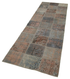 Kırk Yama Gri Patchwork Pamuk Yün El Dokuma Halısı 88x295 Agacan