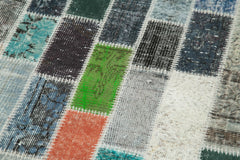 Kırk Yama Mavi Patchwork Pamuk Yün El Dokuma Halısı 95x318 Agacan