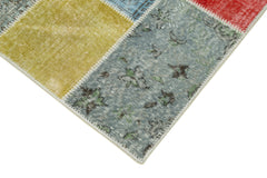 Kırk Yama Mavi Patchwork Pamuk Yün El Dokuma Halısı 93x297 Agacan