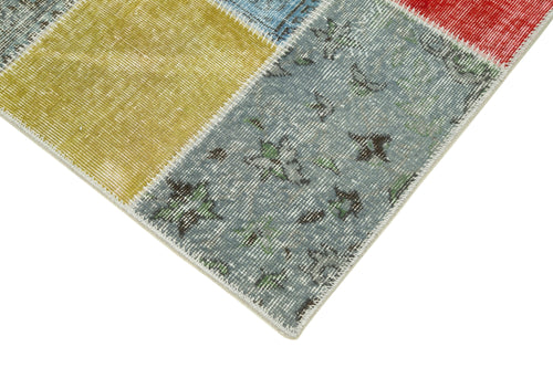 Kırk Yama Mavi Patchwork Pamuk Yün El Dokuma Halısı 93x297 Agacan