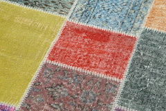 Kırk Yama Mavi Patchwork Pamuk Yün El Dokuma Halısı 93x297 Agacan