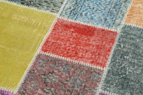 Kırk Yama Mavi Patchwork Pamuk Yün El Dokuma Halısı 93x297 Agacan