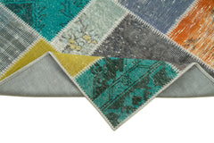 Kırk Yama Mavi Patchwork Pamuk Yün El Dokuma Halısı 93x297 Agacan