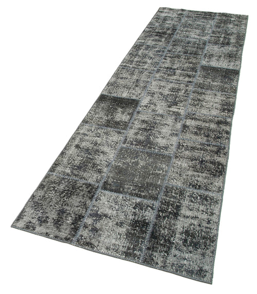 Kırk Yama Gri Patchwork Pamuk Yün El Dokuma Halısı 85x306 Agacan