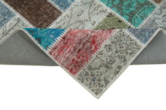 Kırk Yama Mavi Patchwork Pamuk Yün El Dokuma Halısı 87x293 Agacan