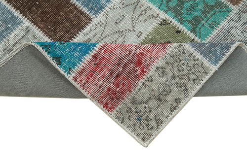 Kırk Yama Mavi Patchwork Pamuk Yün El Dokuma Halısı 87x293 Agacan