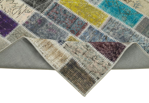 Kırk Yama Mavi Patchwork Pamuk Yün El Dokuma Halısı 97x305 Agacan