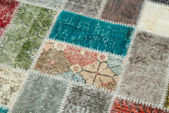 Kırk Yama Mavi Patchwork Pamuk Yün El Dokuma Halısı 87x293 Agacan