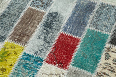 Kırk Yama Mavi Patchwork Pamuk Yün El Dokuma Halısı 94x303 Agacan