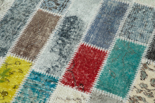 Kırk Yama Mavi Patchwork Pamuk Yün El Dokuma Halısı 94x303 Agacan