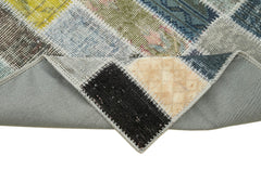 Kırk Yama Mavi Patchwork Pamuk Yün El Dokuma Halısı 94x303 Agacan