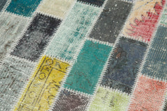 Kırk Yama Mavi Patchwork Pamuk Yün El Dokuma Halısı 96x330 Agacan