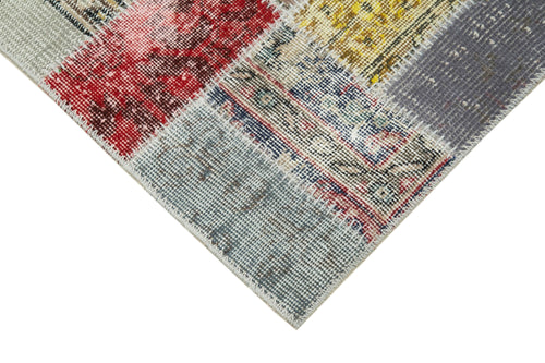 Kırk Yama Mavi Patchwork Pamuk Yün El Dokuma Halısı 85x294 Agacan