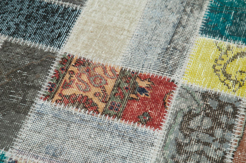 Kırk Yama Mavi Patchwork Pamuk Yün El Dokuma Halısı 85x294 Agacan