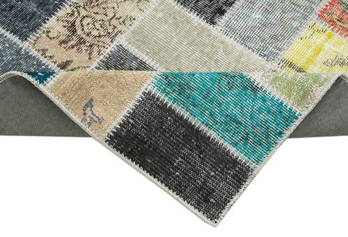 Kırk Yama Mavi Patchwork Pamuk Yün El Dokuma Halısı 85x294 Agacan