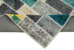 Kırk Yama Mavi Patchwork Pamuk Yün El Dokuma Halısı 96x269 Agacan