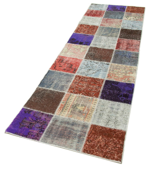 Kırk Yama Mavi Patchwork Pamuk Yün El Dokuma Halısı 83x297 Agacan