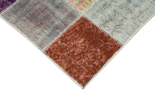 Kırk Yama Mavi Patchwork Pamuk Yün El Dokuma Halısı 83x297 Agacan