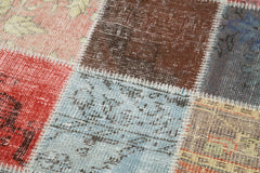 Kırk Yama Mavi Patchwork Pamuk Yün El Dokuma Halısı 83x297 Agacan