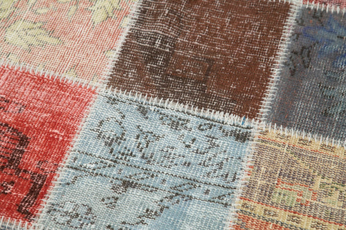 Kırk Yama Mavi Patchwork Pamuk Yün El Dokuma Halısı 83x297 Agacan