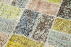 Kırk Yama Mavi Patchwork Pamuk Yün El Dokuma Halısı 86x325 Agacan