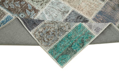 Kırk Yama Mavi Patchwork Pamuk Yün El Dokuma Halısı 85x293 Agacan