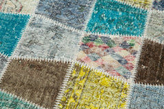 Kırk Yama Mavi Patchwork Pamuk Yün El Dokuma Halısı 88x309 Agacan
