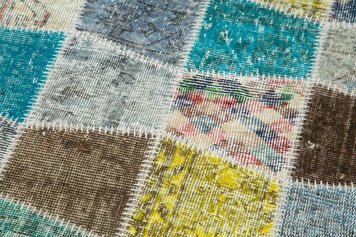 Kırk Yama Mavi Patchwork Pamuk Yün El Dokuma Halısı 88x309 Agacan