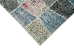 Kırk Yama Mavi Patchwork Pamuk Yün El Dokuma Halısı 88x308 Agacan