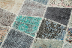 Kırk Yama Mavi Patchwork Pamuk Yün El Dokuma Halısı 88x308 Agacan