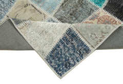 Kırk Yama Mavi Patchwork Pamuk Yün El Dokuma Halısı 88x308 Agacan
