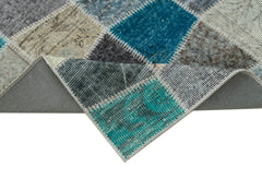 Kırk Yama Mavi Patchwork Pamuk Yün El Dokuma Halısı 87x309 Agacan