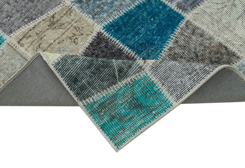 Kırk Yama Mavi Patchwork Pamuk Yün El Dokuma Halısı 87x309 Agacan