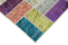Kırk Yama Mavi Patchwork Pamuk Yün El Dokuma Halısı 86x300 Agacan