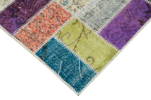 Kırk Yama Mavi Patchwork Pamuk Yün El Dokuma Halısı 86x300 Agacan