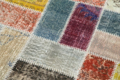 Kırk Yama Mavi Patchwork Pamuk Yün El Dokuma Halısı 86x300 Agacan