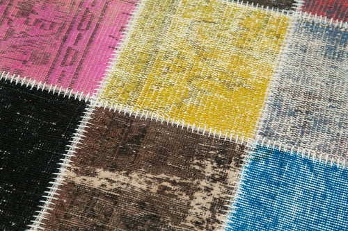 Kırk Yama Mavi Patchwork Pamuk Yün El Dokuma Halısı 83x297 Agacan
