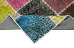 Kırk Yama Mavi Patchwork Pamuk Yün El Dokuma Halısı 83x297 Agacan