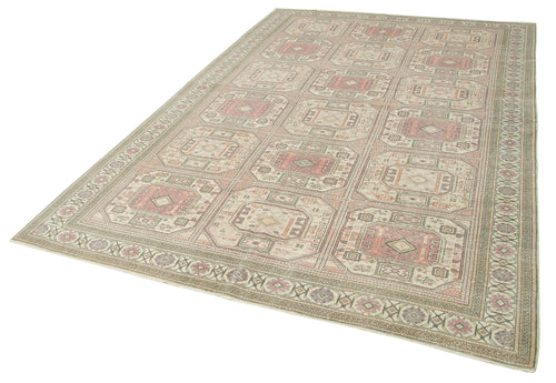 Kayseri Vintage Bej Eskitme Pamuk Yün El Dokuma Halısı 198x303 Agacan
