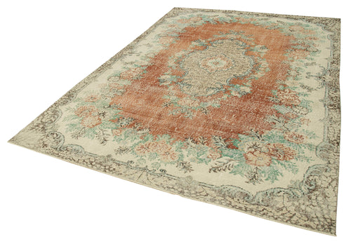Kayseri Vintage Bej Eskitme Pamuk Yün El Dokuma Halısı 212x320 Agacan