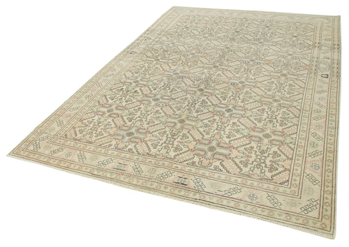 Kayseri Vintage Bej Eskitme Pamuk Yün El Dokuma Halısı 194x288 Agacan