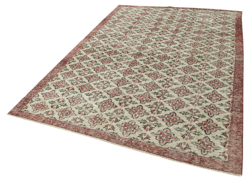 Kayseri Vintage Bej Eskitme Pamuk Yün El Dokuma Halısı 186x275 Agacan
