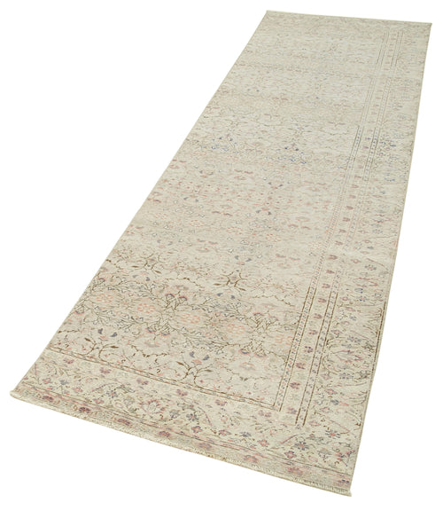 Kayseri Vintage Bej Eskitme Pamuk Yün El Dokuma Halısı 80x282 Agacan