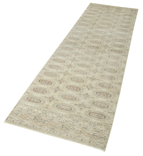 Kayseri Vintage Bej Eskitme Pamuk Yün El Dokuma Halısı 75x284 Agacan