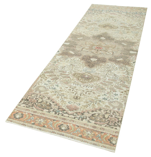 Kayseri Vintage Bej Eskitme Pamuk Yün El Dokuma Halısı 85x275 Agacan